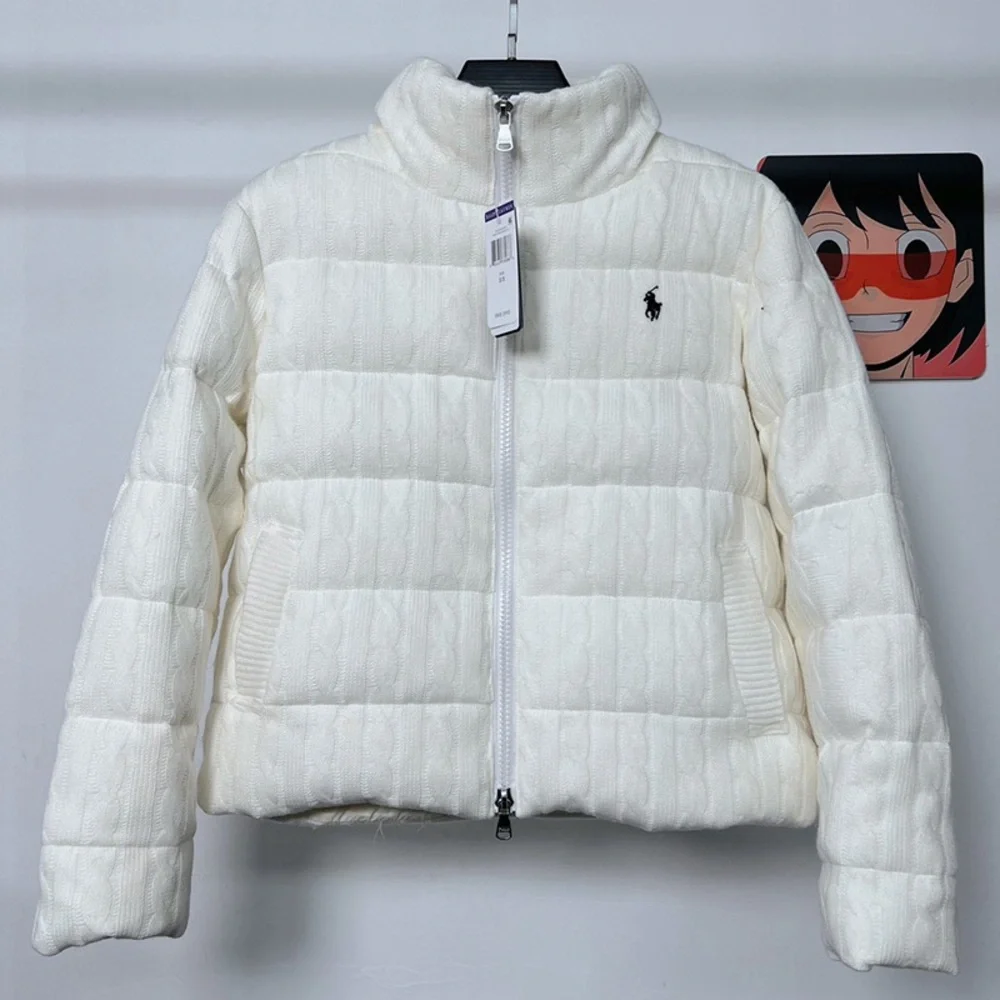 Ralph Lauren White Cable Knit Down Jacket - Picture 1 of 6